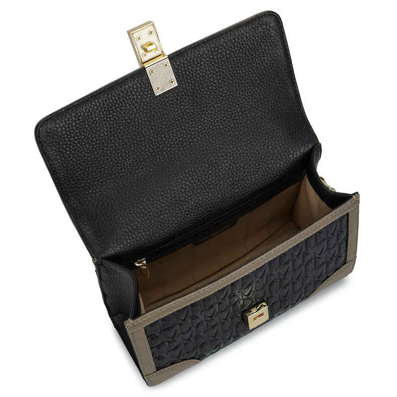 Da Milano Black Small Monogram Leather Shoulder Bag - Black for Women | Best Price UAE